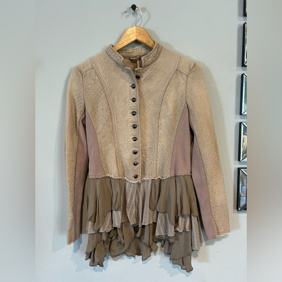 Free People Jackets & Blazers - Free People Military Ruffles Jacket  Natural Tan Beige Size 6